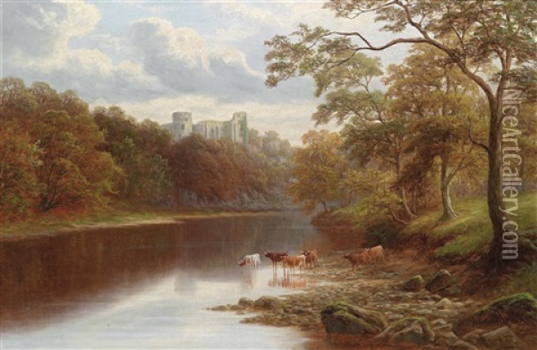 Englische Flusslandschaft Mit Blick Auf Banard Castle Oil Painting - William Mellor
