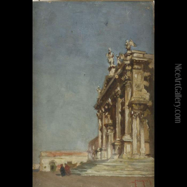 La Basilica Della Salute A Venezia Oil Painting - Emanuele Brugnoli