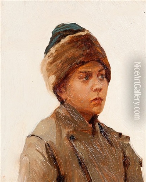 A Boy Oil Painting - Lukian Vasilievich Popov