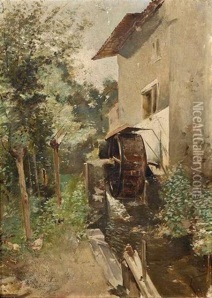A Mill Insummery Landscape Oil Painting - Paul Leon Gagneau