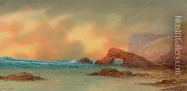 sunlit Coastline Oil Painting - James Swinton Diston