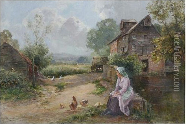 Feeding The Chicks Oil Painting - Ernst Walbourn