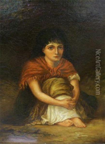 Gypsy Girl Seated Oil Painting - William Teulon Blandford Fletcher