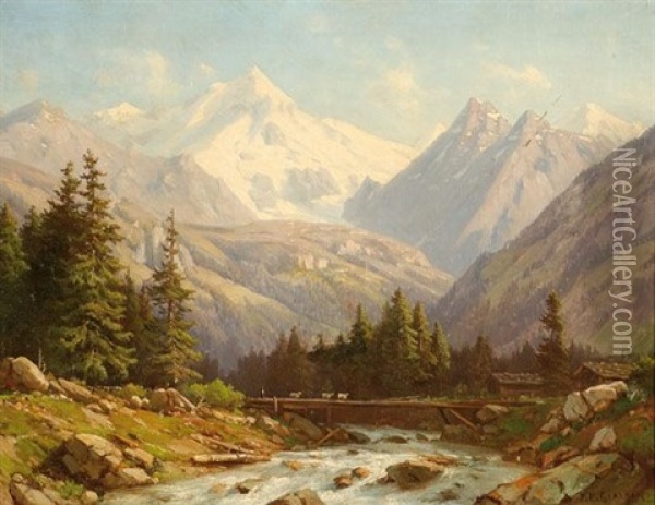 Swiss Mountain Landscape Oil Painting - Jean Philippe George-Julliard