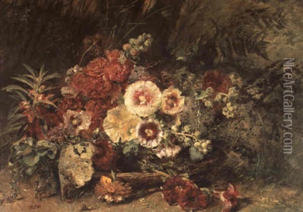 Korb Mit Blumen In Landschaft Oil Painting - Anna Peters