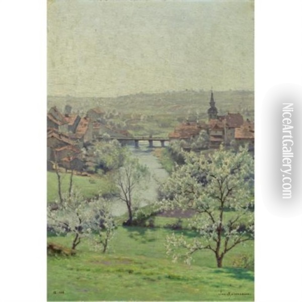 La Saone A Jonville In The Spring Oil Painting - Jean Ferdinand Monchablon