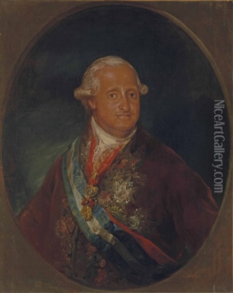 Portrait De Charles Iv, Portant L'ordre De La Toison D'or Oil Painting - Agustin Esteve Y Marques