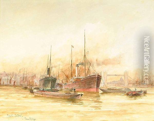 Thames Shipping, Near Tower Bridge Oil Painting - Maurice Randall