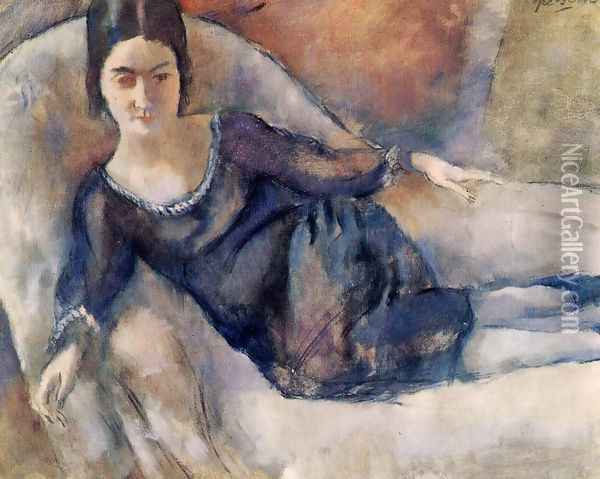 Lady on a Sofa Oil Painting - Jules Pascin