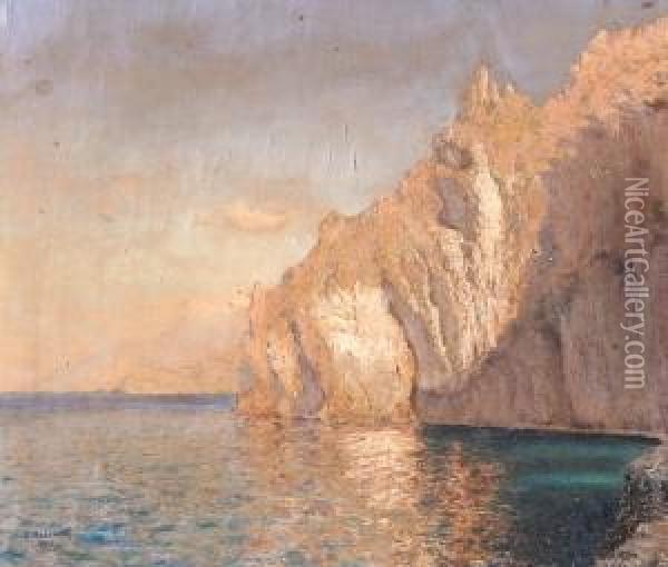 Calm Sea By A Rocky Coast Oil Painting - Pavel Romanovich Medem