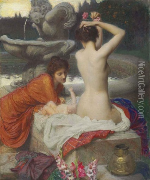 The Fountain Oil Painting - George Spencer Watson