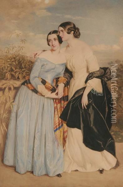 Two Sisters: Mrs. Partridge And Miss Croker Oil Painting - George Richmond