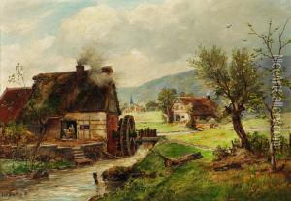 Muhle Am Fluss Oil Painting - Karl Heinrich Schultze