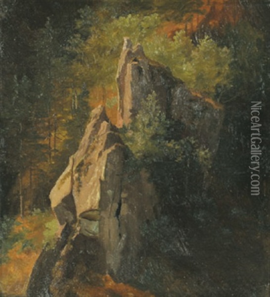 Felsen Im Wald Oil Painting - Carl Ludwig Fahrbach