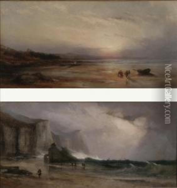 'in Freshwater' And 'in Ryde, Isle Of Wight' Oil Painting - Thomas Danby