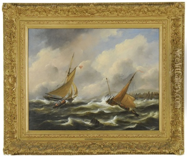 Boten Op Woliige Zee (boats On A Stormy Sea) Oil Painting - Govert Van Emmerik