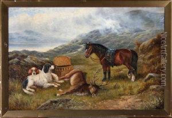 A Highland Sporting Scene With A Pony Oil Painting - Charles Morris