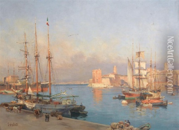 Vue Animee Du Port De Marseille Oil Painting - Joseph Garibaldi