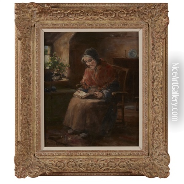 Elderly Lady Reading Oil Painting - David Fulton