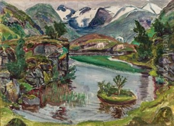 Landskap Oil Painting - Nikolai Johannes Astrup