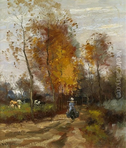 Auf Dem Feldweg Bei Der Kuhweide Oil Painting - Willem George Frederik Jansen