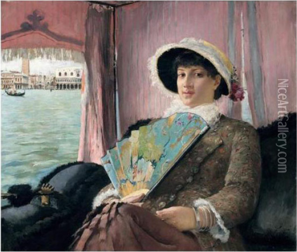 Girl In A Gondola Oil Painting - Georg Pauli