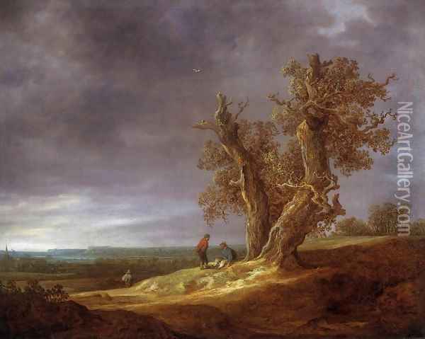 Landscape with Two Oaks 1641 Oil Painting - Jan van Goyen