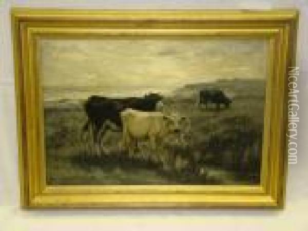 Cows In A Filed Oil Painting - John Carleton Wiggins