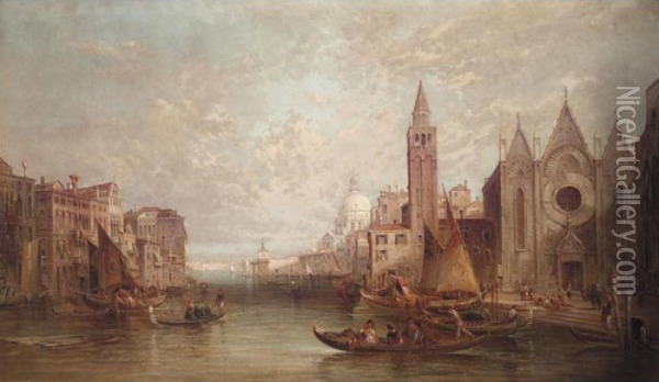 The Grand Canal Looking Towards Santa Maria Del' Salute, Venice Oil Painting - Alfred Pollentine