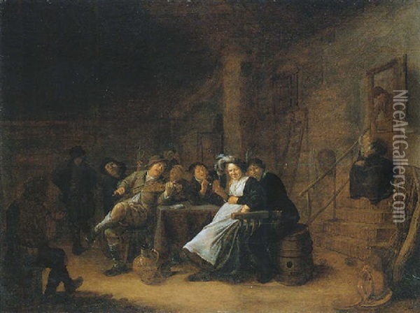 A Merry Company In A Tavern Interior Oil Painting - Jan Miense Molenaer