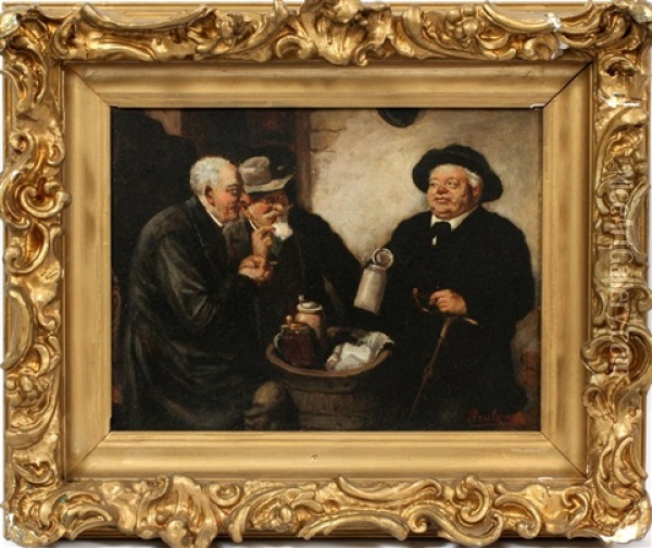 Three Men In Tavern Oil Painting - Eduard von Gruetzner