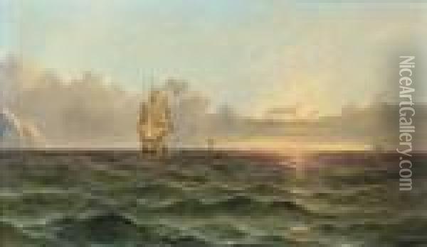 Running Down The Channel At Dusk Oil Painting - John James Wilson