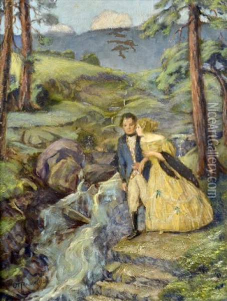 Romantic Walk Oil Painting - Otto Herschel