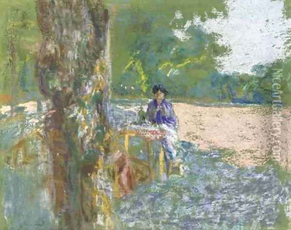 Jeune femme assise sous l'arbre dans le parc Oil Painting - Jean-Edouard Vuillard