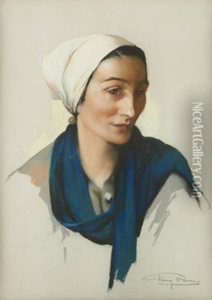 Femme A L'echarpe Bleue Oil Painting - Firmin Baes
