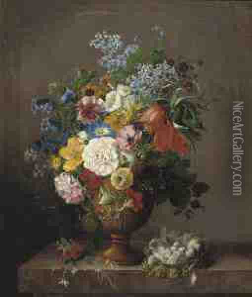 A Colourful Bouquet Of Various Flowers Oil Painting - Sara Teixeira De Mattos