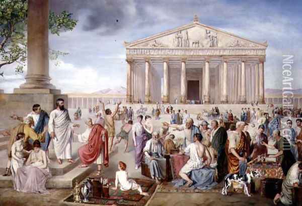 St. Paul Preaching Before the Temple of Diana at Ephesus, 1885 Oil Painting - Adolf Pirsch