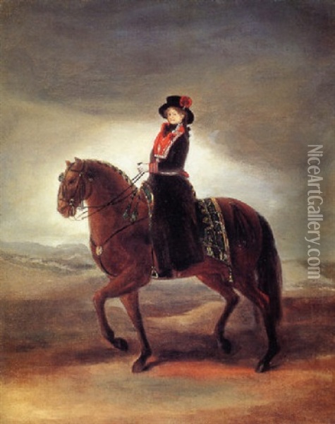 Equestrian Portrait Of Queen Maria Luisa Of Spain Oil Painting - Francisco Goya