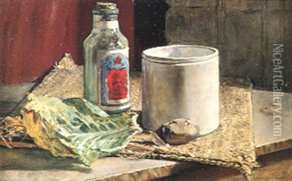 Still Life, Potato And Cabbage Leaf Oil Painting - Frederick McCubbin