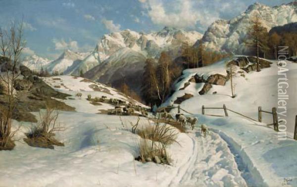 An Alpine Pass At Ardez Oil Painting - Peder Mork Monsted