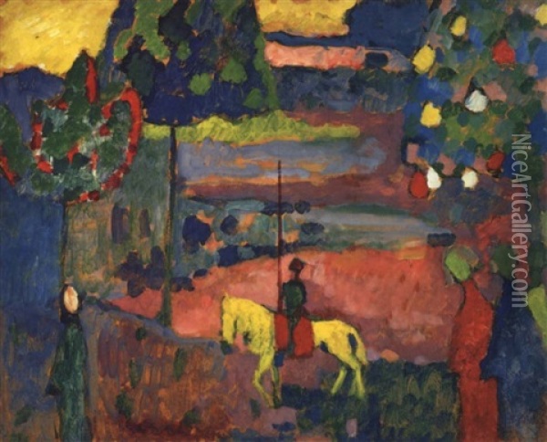 Lanzenreiter In Landschaft Oil Painting - Wassily Kandinsky