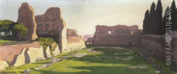 Le Stade Du Palatin A Rome Oil Painting - Jules Leon Flandrin