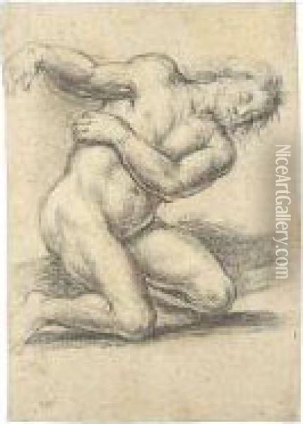 Study Of A Kneeling Male Nude Oil Painting - Lodovico Cardi Cigoli
