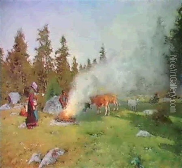 Matrast Pa Fabovall Oil Painting - Olof Arborelius