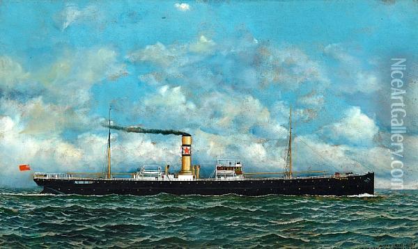 The British General Cargo Steamer Satsuma Atsea Oil Painting - Antonio Nicolo Gasparo Jacobsen