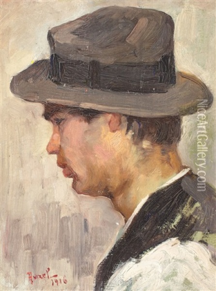 Boy With A Hat (portrait Of Painter Alexandru Moscu's Son) Oil Painting - Aurel Baesu