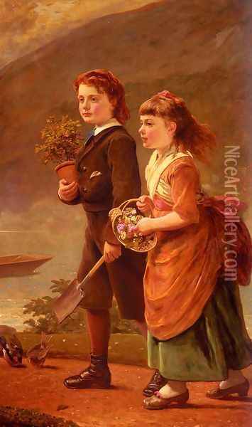 The Children Of Major H. Barrett Of Moredon, Taunton Oil Painting - James Sant