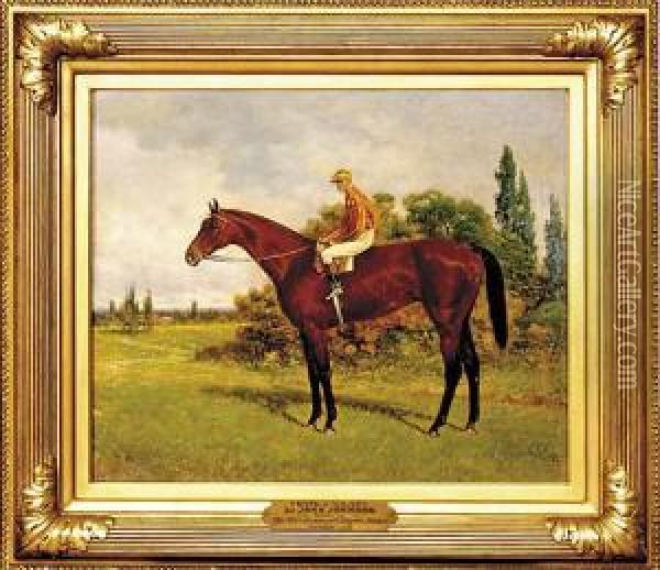 Portrait Of Racehorse Sir John Johnson And Jockey Up Oil Painting - Henry Stull