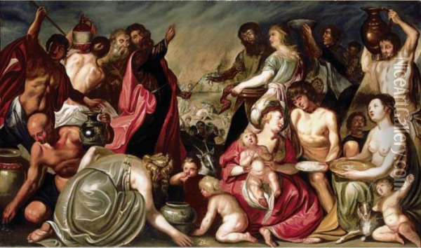 Moses And The Israelites Gathering Manna Oil Painting - Jacob Jordaens