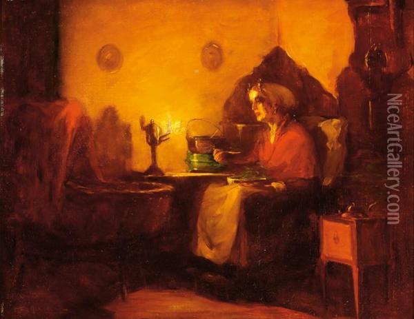 Interior With Woman In Regional Dress Oil Painting - Max Alexander Alandt